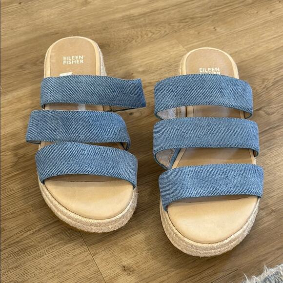 NWT Eileen Fisher Mayla Denim Espadrille Sandal Sz 9.5. - Picture 1 of 4